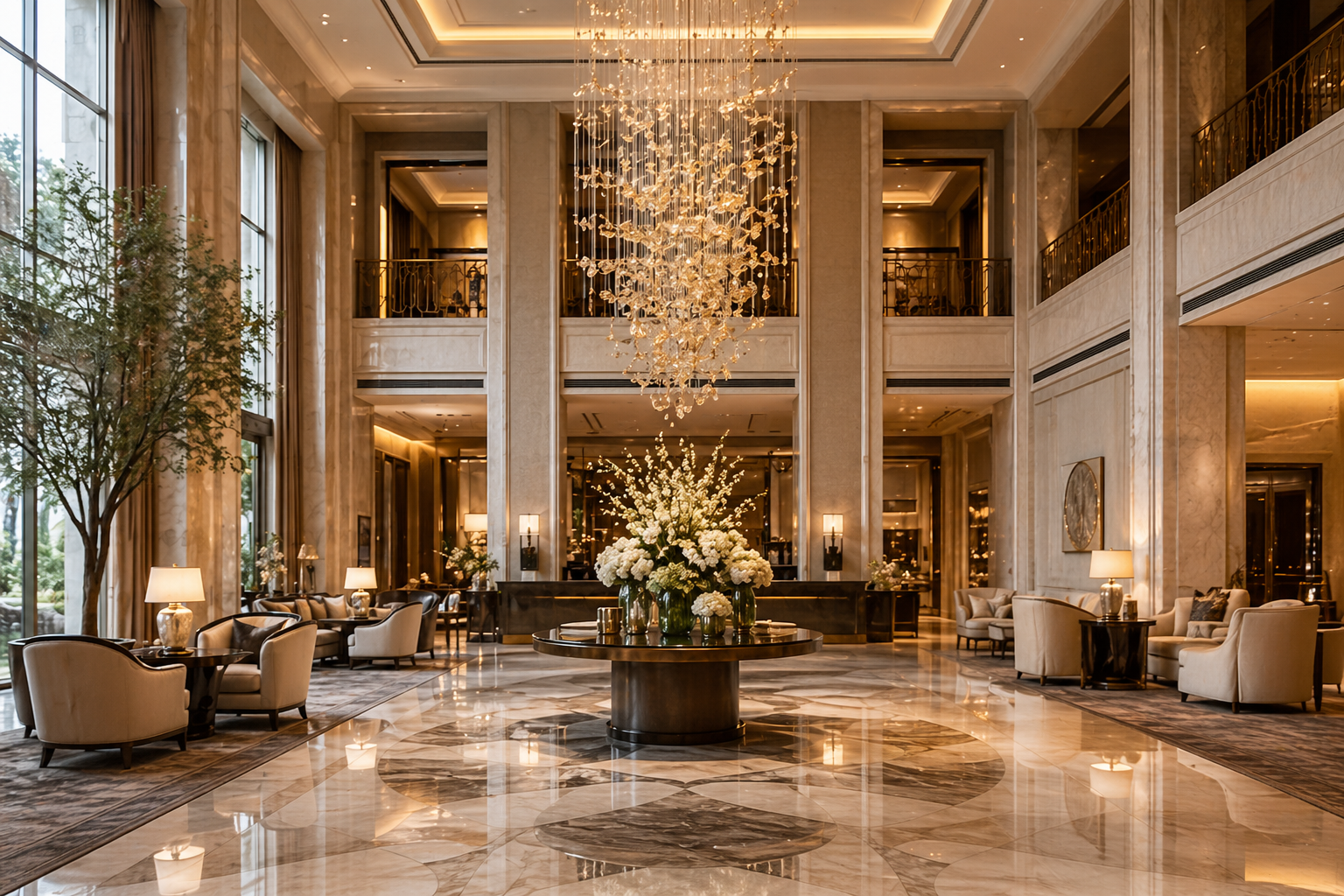 Ultra-luxury hotel lobby interior